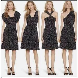 WHBM Genius Dress Black Polka Dot Convertible Jersey Fit Flare Size 14